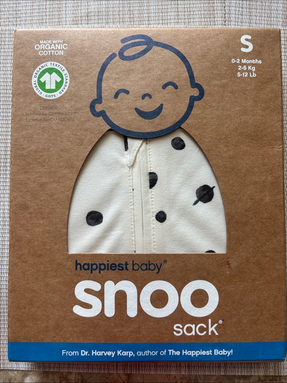 Snoo Sack Organic Cotton Cream with Black Planet Print - Size S